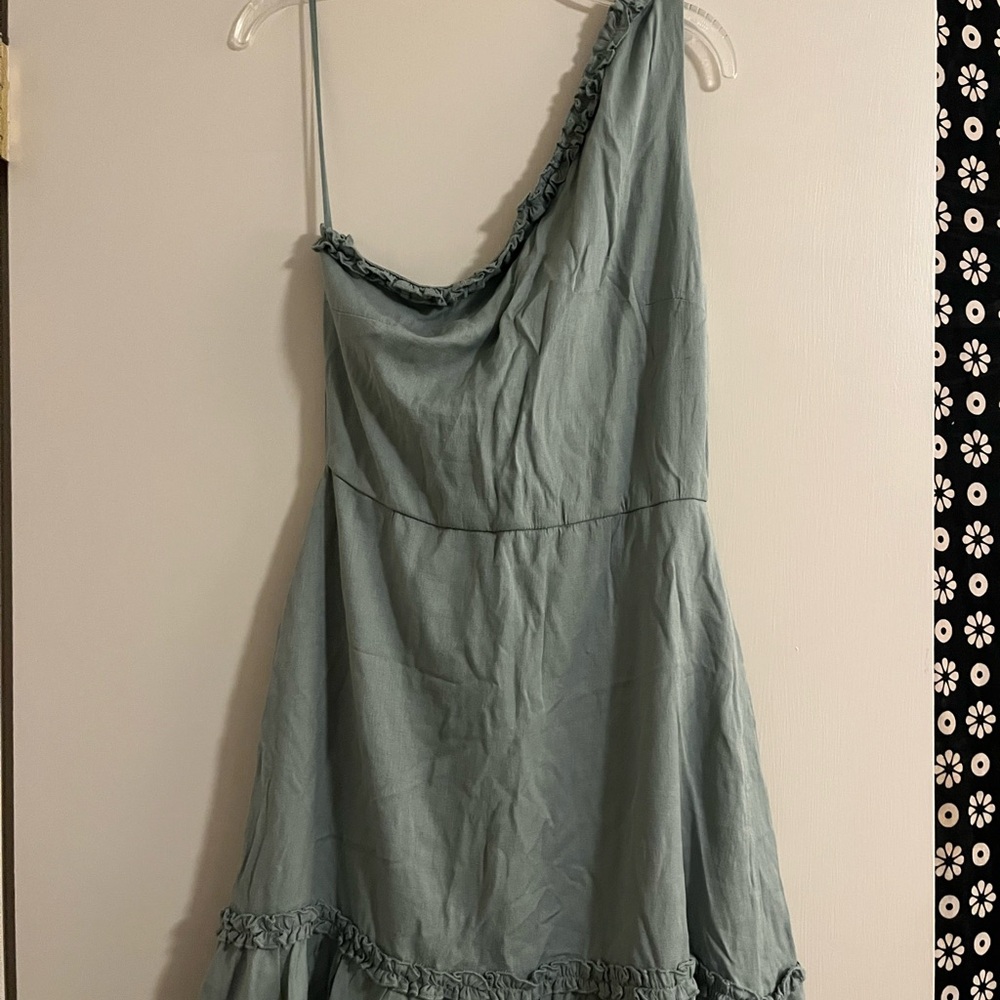 Francesca's Collections One Shoulder Dress in sage green